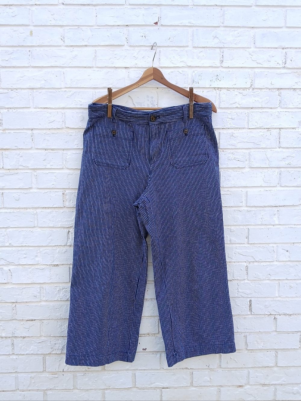 Loft Palmer Pinstripe Wide Leg Pants Navy Size 10 - Picture 2 of 8